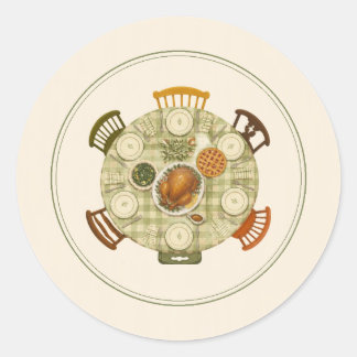 Painted Thanksgiving Dinner Table Gingham Classic Round Sticker