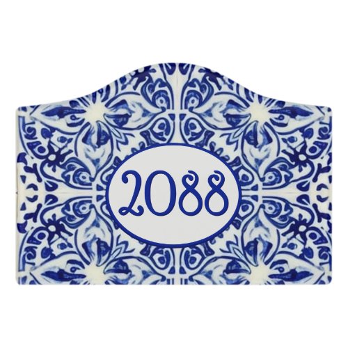 Painted Tile _ Blue  White Mediterranean Style _ Door Sign