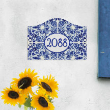 Painted Tile - Blue & White Mediterranean Style -