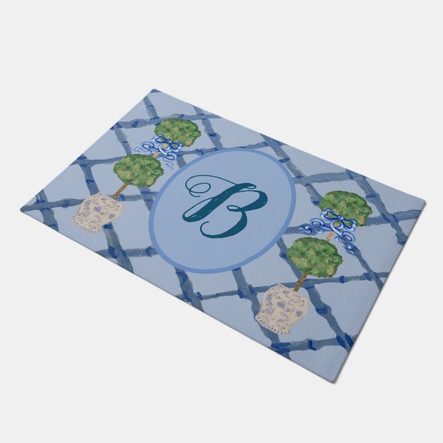 Painted Topiary Chinoiserie Ginger Jars Jar  Doorm Doormat (Angled)