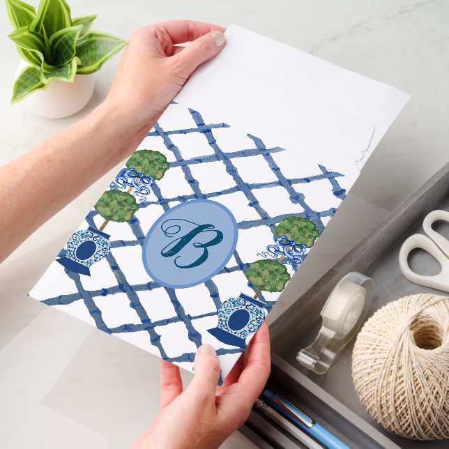 Painted Topiary Chinoiserie Ginger Jars Jar  Envelope Mailers (Desk)