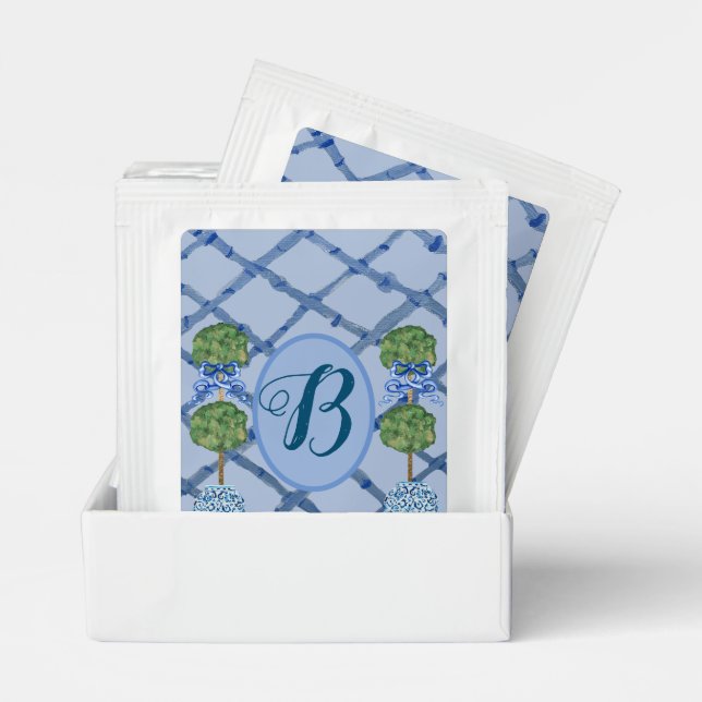 Painted Topiary Chinoiserie Ginger Jars Jar Tea Bag Drink Mix (Pair)