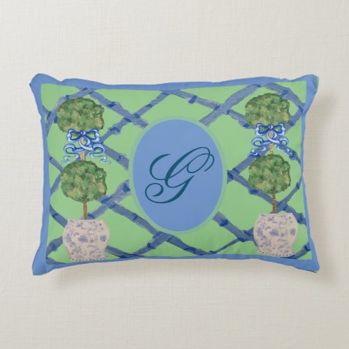 Painted Topiary Chinoiserie Ginger Jars Jar Throw  Accent Pillow