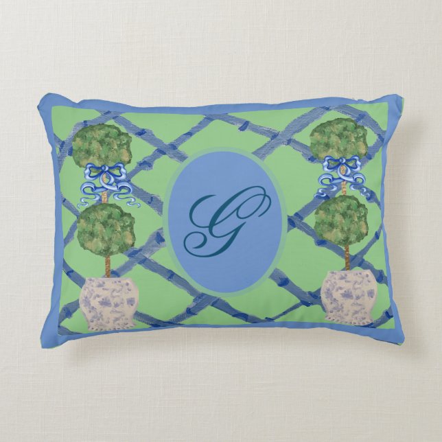 Painted Topiary Chinoiserie Ginger Jars Jar Throw  Accent Pillow (Front)