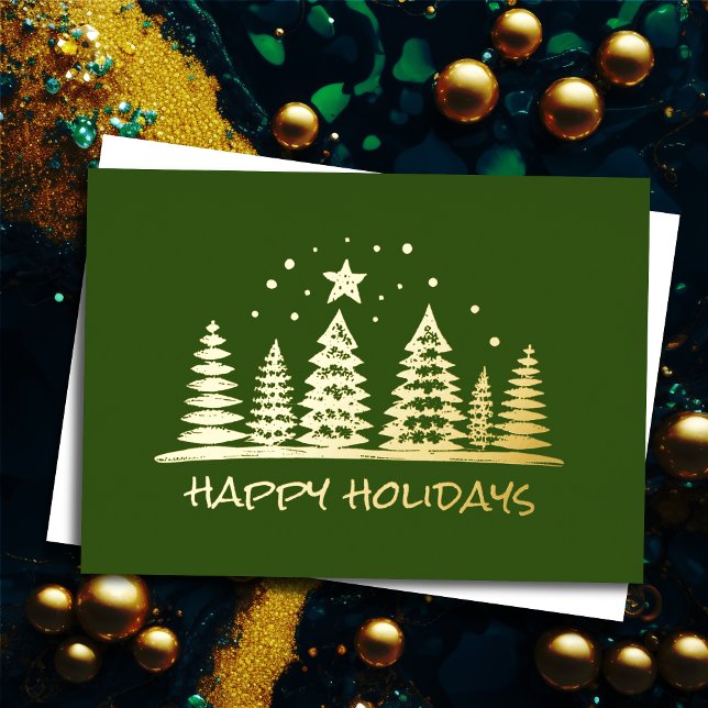 Painted Trees Happy Hoildays Foil Holiday Card (Creator Uploaded)