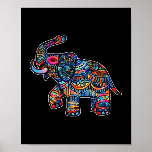 Painted Tribal Elephant with Stained Glass Aesthet Poster
