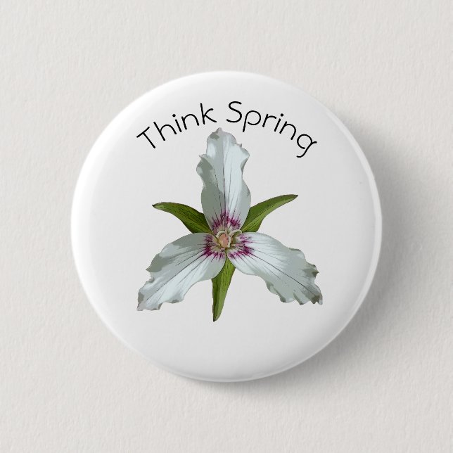 Painted Trillium Spring Wildflower Pin Button (Front)
