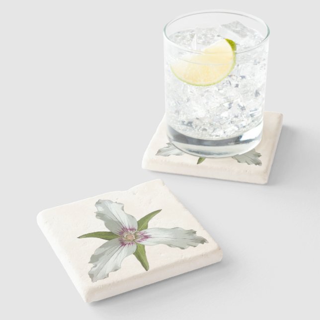 Painted Trillium Spring Wildflower Stone Coaster (Side)