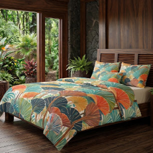 Painted Tropical Fan Palm Leaf Pattern Duvet Cover