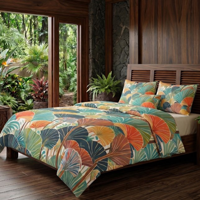 Painted Tropical Fan Palm Leaf Pattern Duvet Cover (Creator Uploaded)