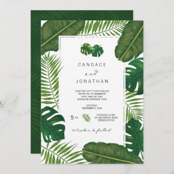 Painted Tropical Leaves Beach Wedding Invitation by kittypieprints at Zazzle