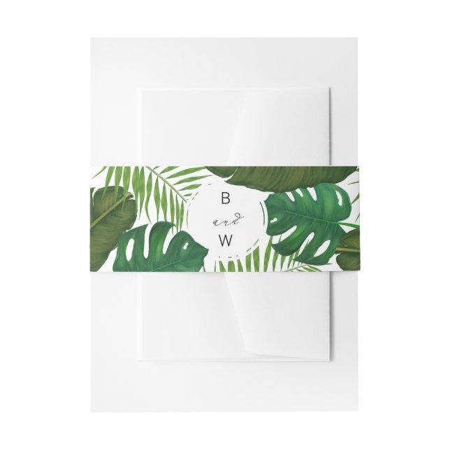 Painted Tropical Leaves Beach Wedding Invitation Belly Band (Front Example)