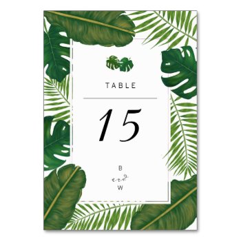 Painted Tropical Leaves Beach Wedding Table Number by kittypieprints at Zazzle