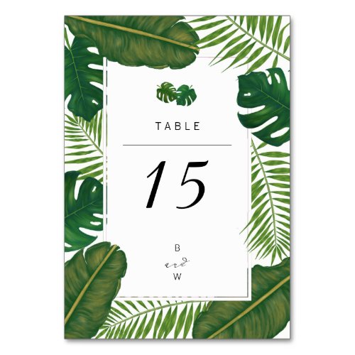 Painted Tropical Leaves Beach Wedding Table Number