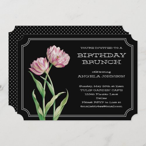 Painted Tulips and Polka Dots Birthday Brunch Invitation