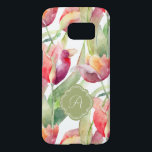 Painted Tulips Watercolor Floral with Monogram Samsung Galaxy S7 Case<br><div class="desc">Beautiful tulips in vibrant colors of red,  purple,  orange and yellow with green stems and leaves in this artistic watercolor design. Edit the sample monogram shown with your own initial.</div>