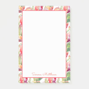 Painted Tulips Watercolor Floral with Your Name Post-it Notes