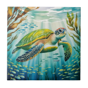 Painted Turtle Ceramic Tile