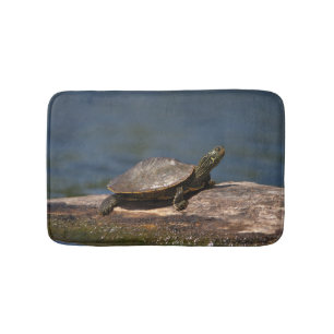 Painted turtle on a log bathroom mat