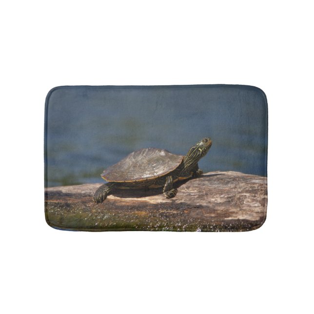 Painted turtle on a log bathroom mat (Front)