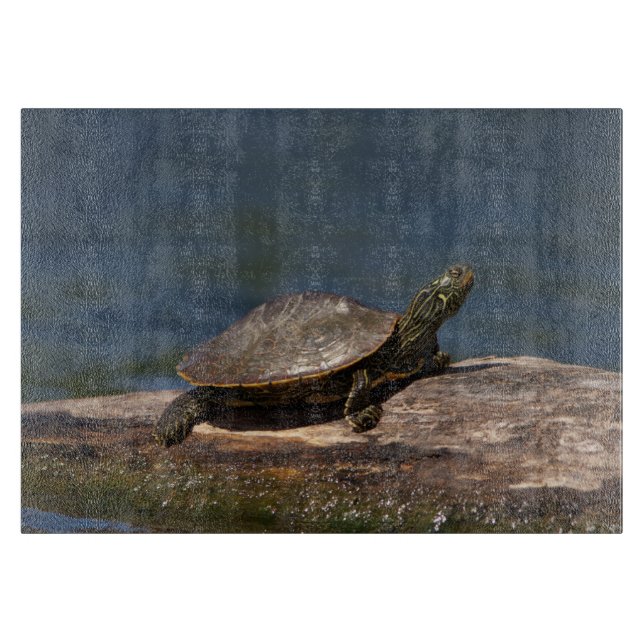 Painted turtle on a log cutting board (Front)
