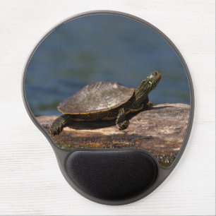 Painted turtle on a log gel mouse pad
