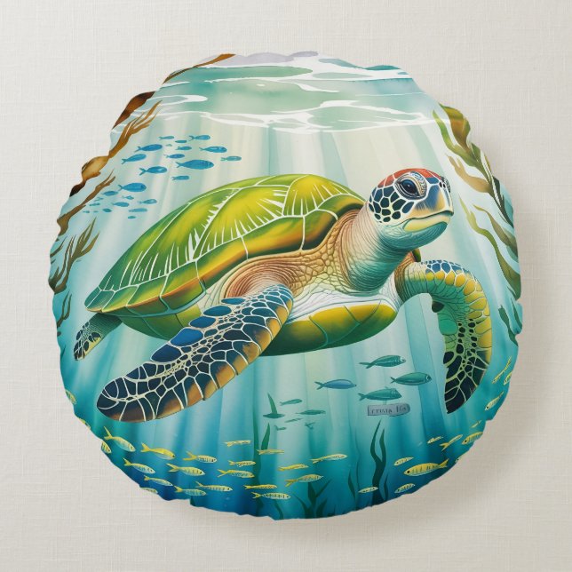 Painted Turtle Round Pillow (Front)