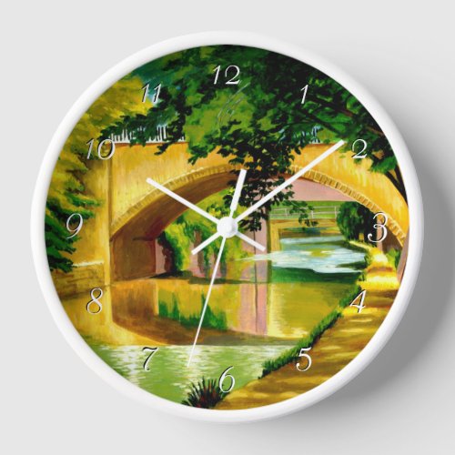 Painted Urban River Walkway Round Clock