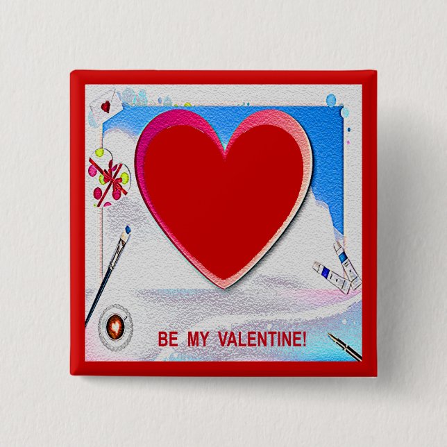 Painted Valentine Heart Add Your Photo Button (Front)