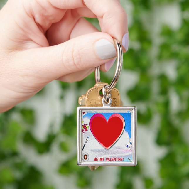 Painted Valentine Heart Add Your Photo Keychain (Hand)