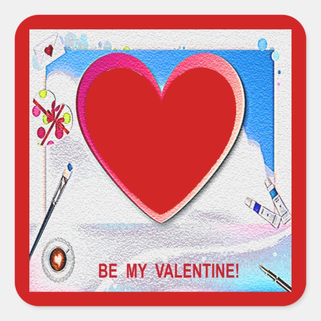 Painted Valentine Heart Add Your Photo Square Sticker (Front)