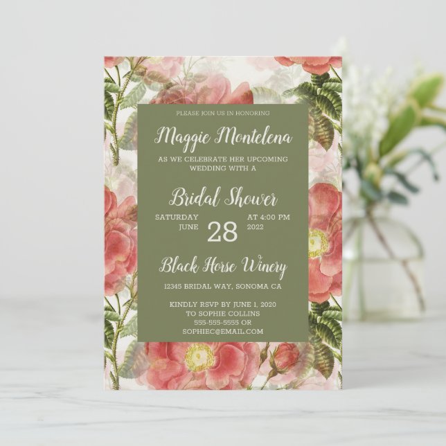 Painted Vintage Floral Bridal Shower Invitation (Standing Front)