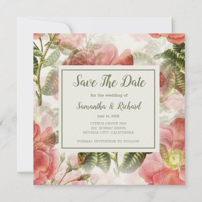 Painted Vintage Floral Save The Date (Front)