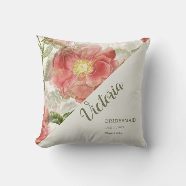 Painted Vintage Floral Throw Pillow (Front)