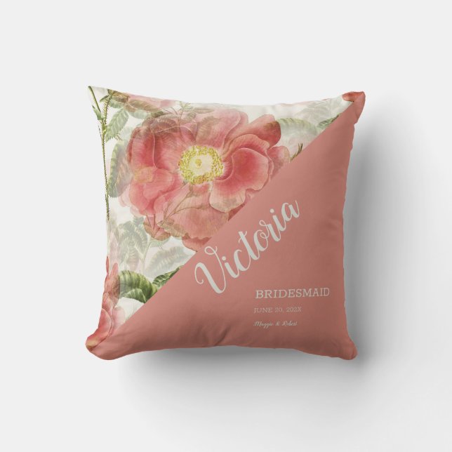 Painted Vintage Floral Throw Pillow (Front)