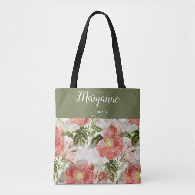 Painted Vintage Floral Tote Bag (Front)