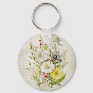 Painted Vintage Flower Bouquet Script 5 Keychain