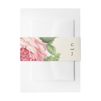 Painted Vintage Rose Boho Wedding Invitation Belly Band by kittypieprints at Zazzle