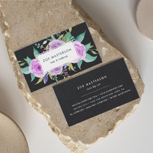 Painted Violet Floral Black Business Card