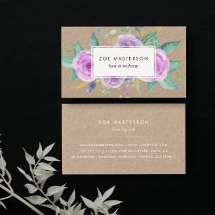 Painted Violet Floral Kraft Business Card