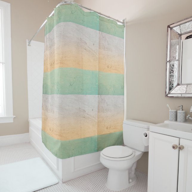 Painted wall in India, green, yellow and white. Shower Curtain (In Situ)