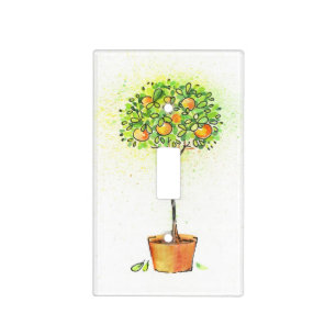 Painted watercolor citrus tree in pot light switch cover