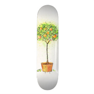 Painted watercolor citrus tree in pot skateboard deck