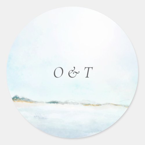 Painted Watercolor Coastal Beach Monogram Wedding Classic Round Sticker