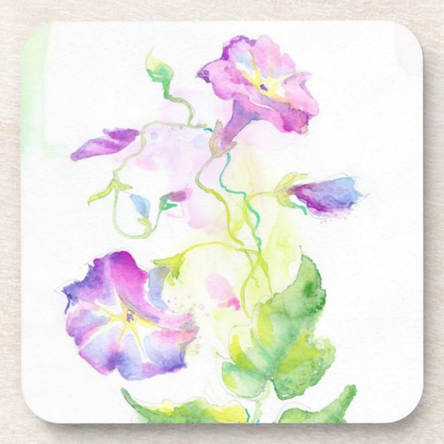 Painted watercolor convolvulus flowers drink coaster (Front)