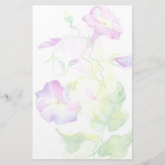 Painted watercolor convolvulus flowers stationery (Front)
