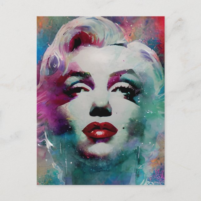 Painted Watercolor Cyberpunk Woman's Head Postcard (Front)