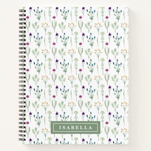 Painted Watercolor Floral Botanical Personalized Notebook