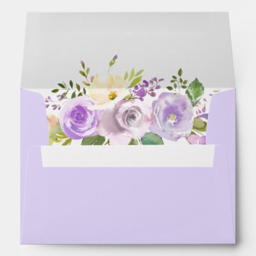 Painted Watercolor Floral Lavender Purple Wedding Envelope