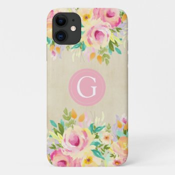 Painted Watercolor Floral Monogram Iphone 11 Case by Pip_Gerard at Zazzle